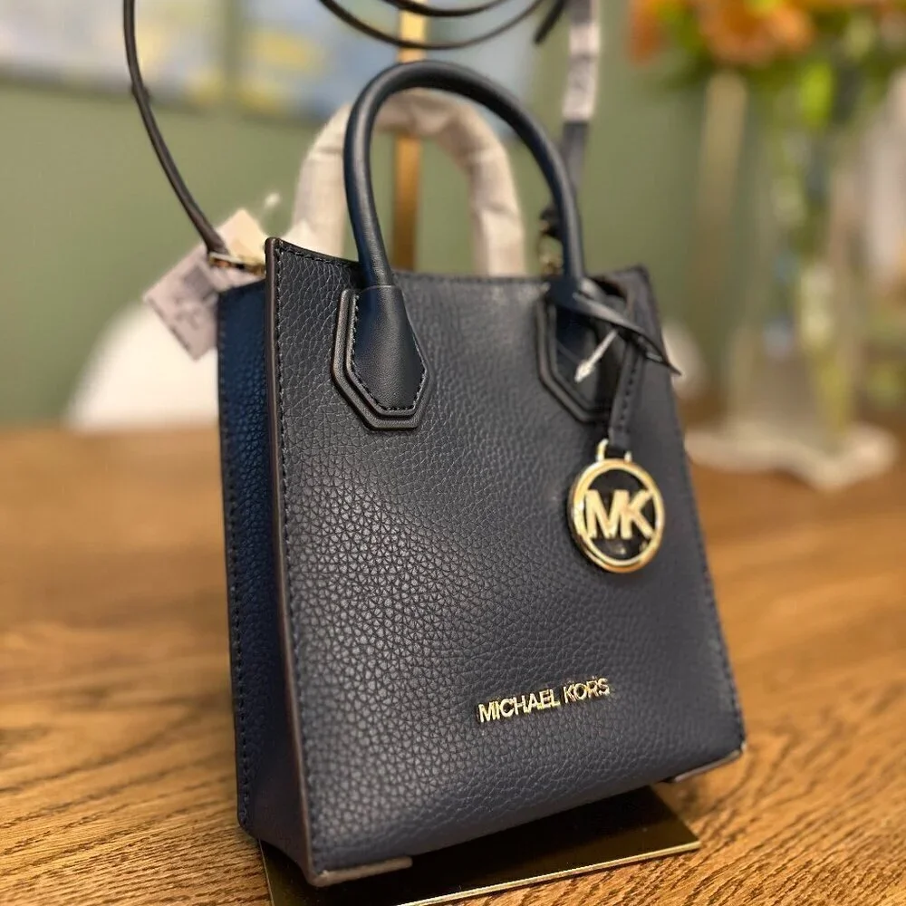 NWT! NEW! Michael Kors Mercer Extra-Small Pebbled Leather Crossbody Bag -Navy