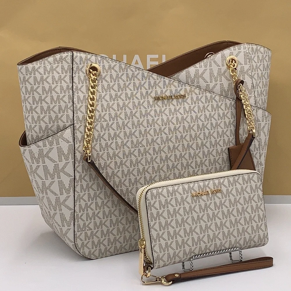 MICHAEL KORS LARGE X CHAIN SHOULDER TOTE & LG FLAT MULTIFUNCTIONAL PHONE CASE
