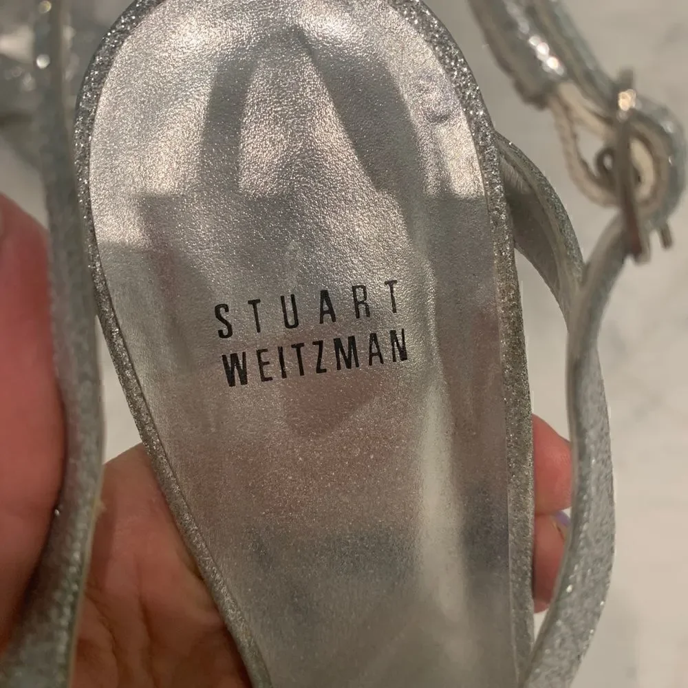 STUART WEITZMAN🤍Silver glitter platform slingback