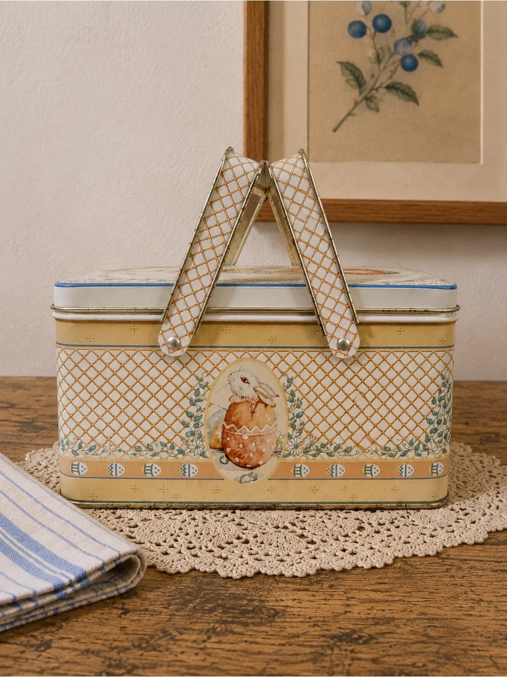Vintage Jan Hagara “Victoria” Metal Sewing Basket Tin
