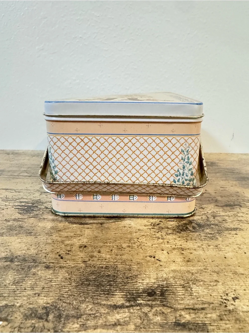 Vintage Jan Hagara “Victoria” Metal Sewing Basket Tin