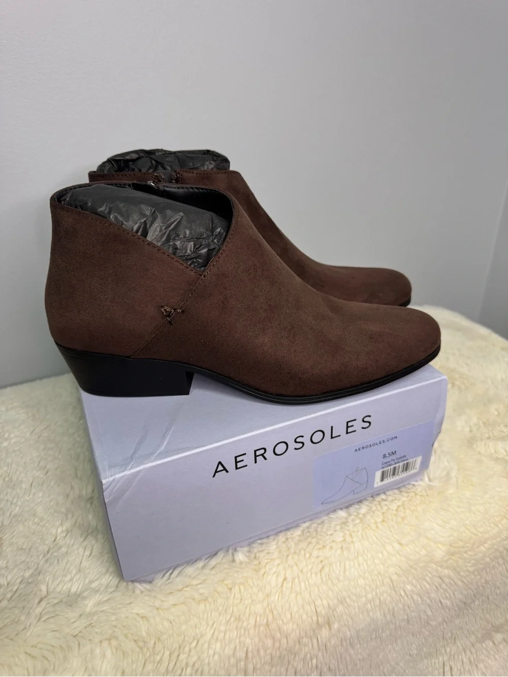 AEROSOLES Chocolate Suede Slip-On Ankle Booties