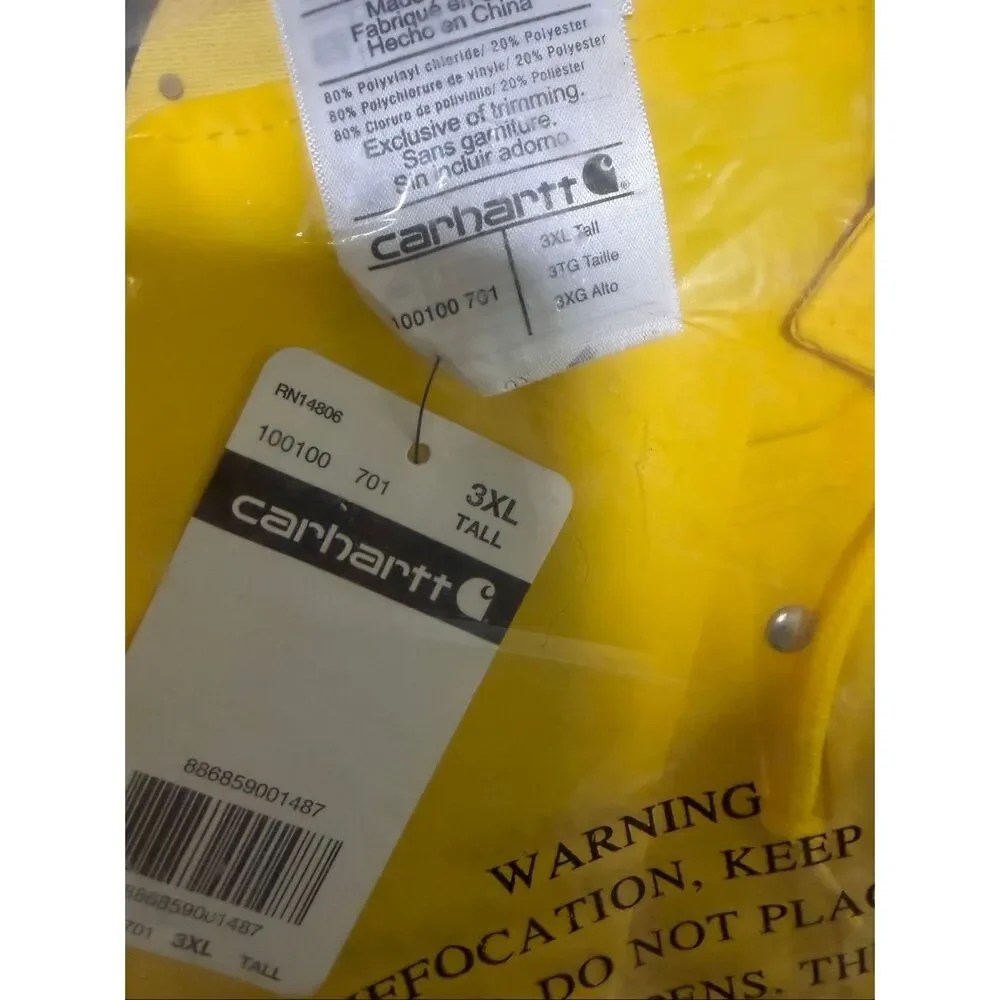 Carhartt Rain Jacket Mens 3XLT XXXLT Yellow PVC Hooded Waterproof 100100 701 New