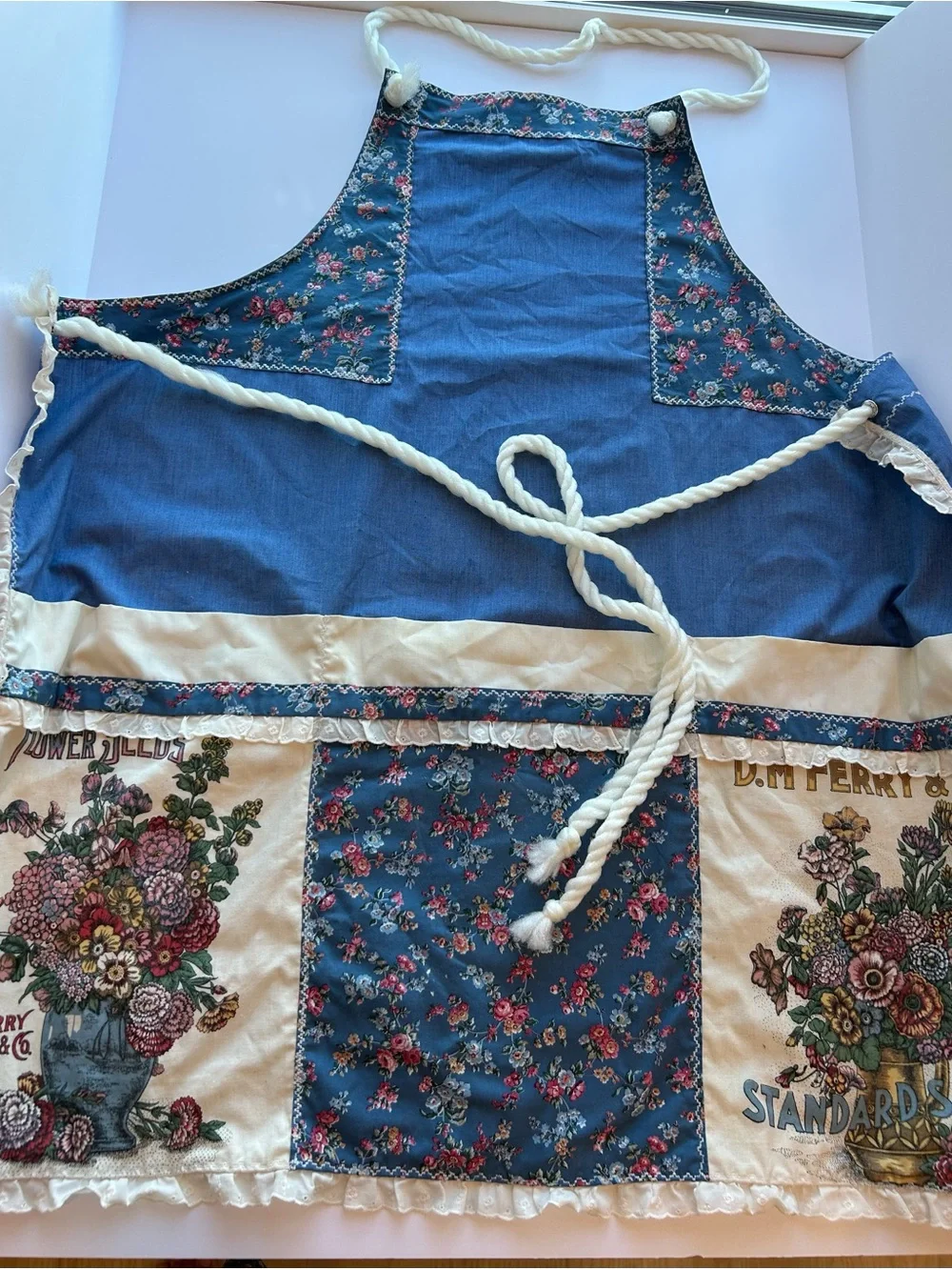 Vintage Blue Floral Patchwork Apron