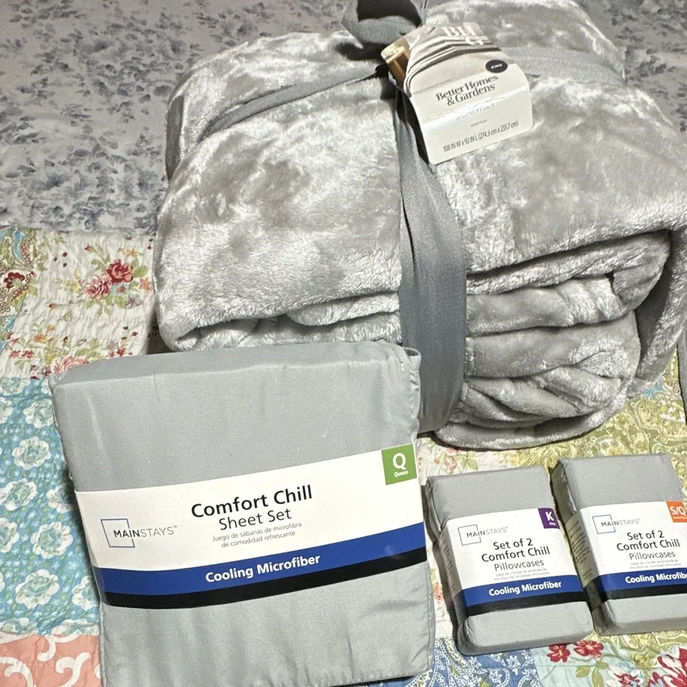 Mainstays Comfort Chill Cooling Microfiber Sheet Set, Queen, Gray