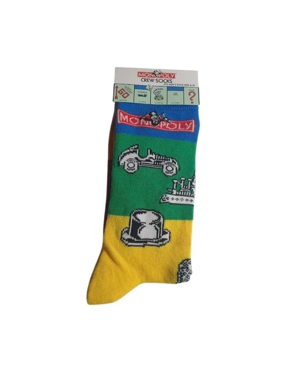 Monopoly Board Game Themed Crew Socks Fits Mens Shoe Size 6 12 Colorful Design