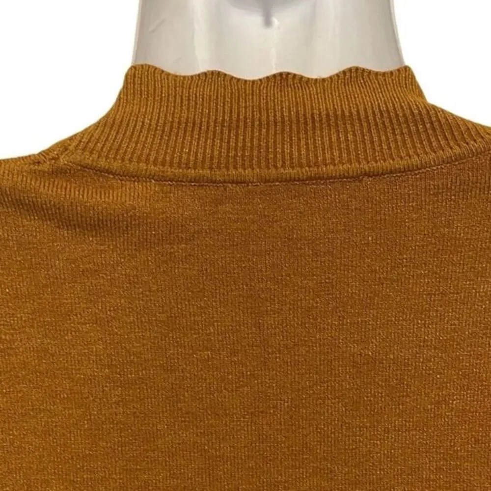 Evolution women's cardigan Size XSP‎ golden mustard holiday scalloped trim NWT