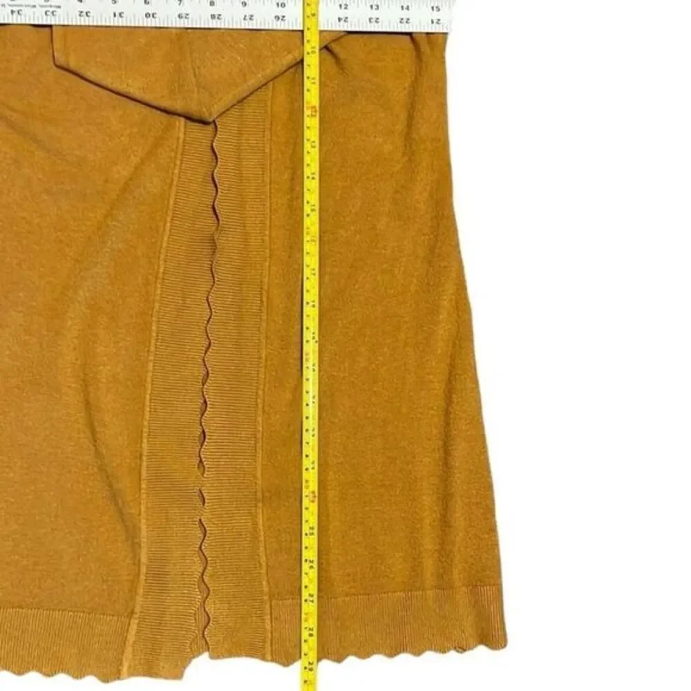 Evolution women's cardigan Size XSP‎ golden mustard holiday scalloped trim NWT