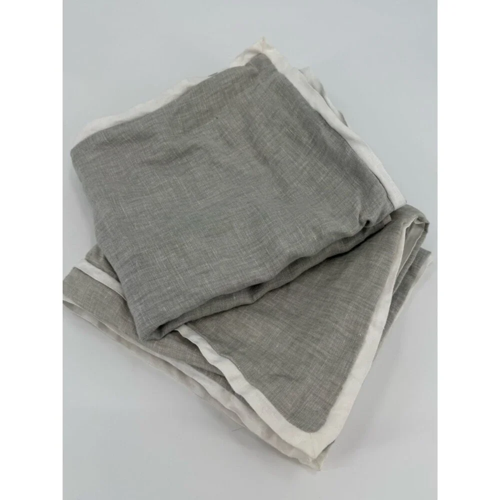 Pottery Barn Belgian Flax Linen Contrast Flange Sham Set Flagstone/White | King