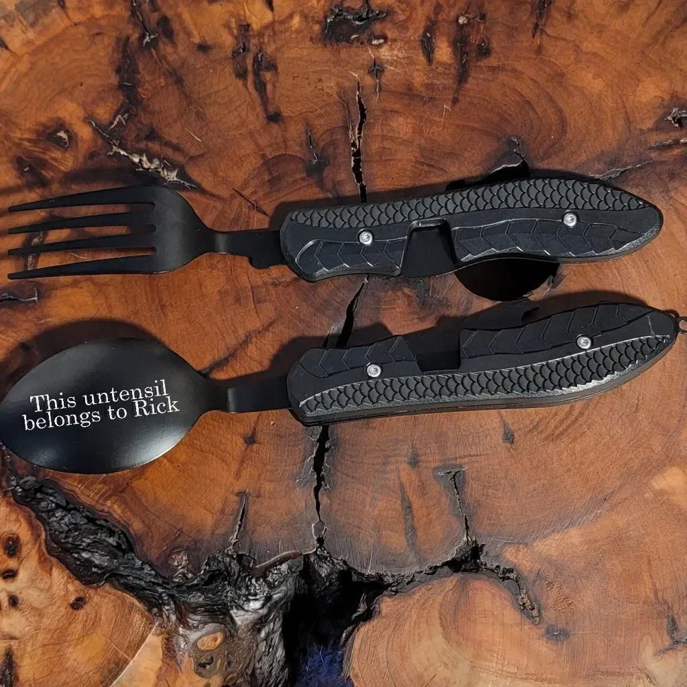 Personalized Camping or Picnic Fork, Spoon, and Knife Folding Utensil Multi-Tool