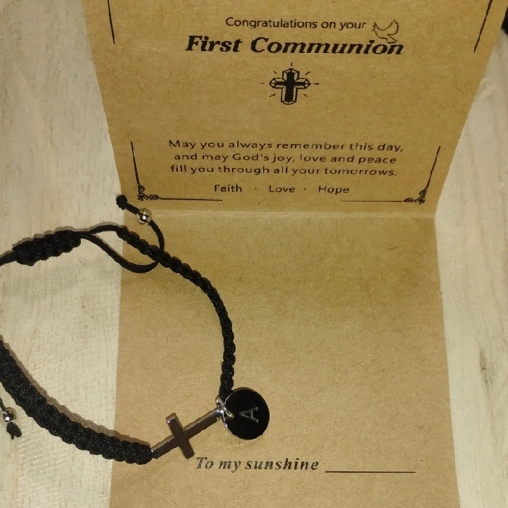 Black Braided Bracelet with Cross Charm First Communion