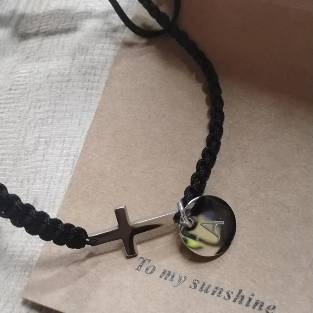 Black Braided Bracelet with Cross Charm First Communion
