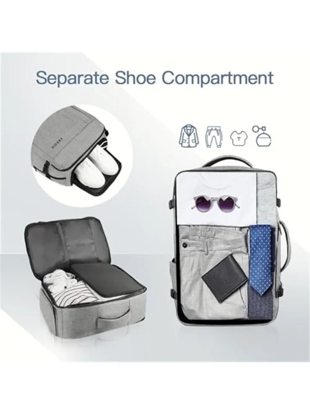 40L 50L Carry On Backpack 17 Inch Laptop Travel Weekender Expandable Grey