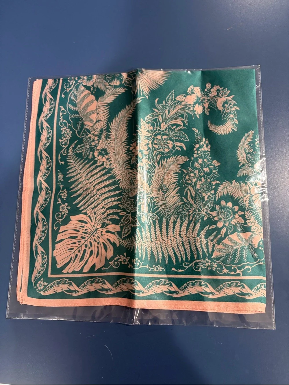 Teal and pink silk scarf