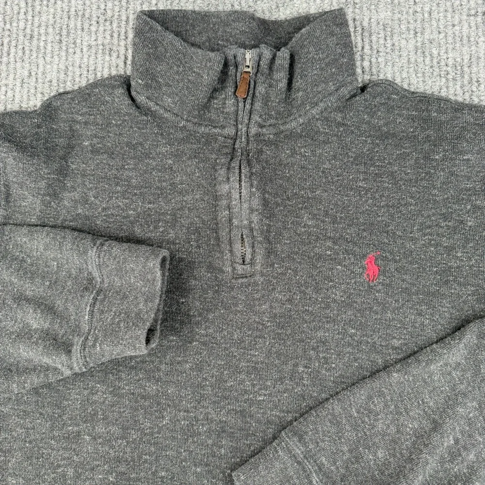Polo Ralph‎ Lauren 1/4 Zip Estate Rib Sweater Pullover Men Large Gray Pullover