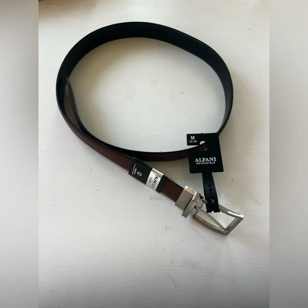 Alfani reversible Brown/Black Leather Belt with Silver Buckle