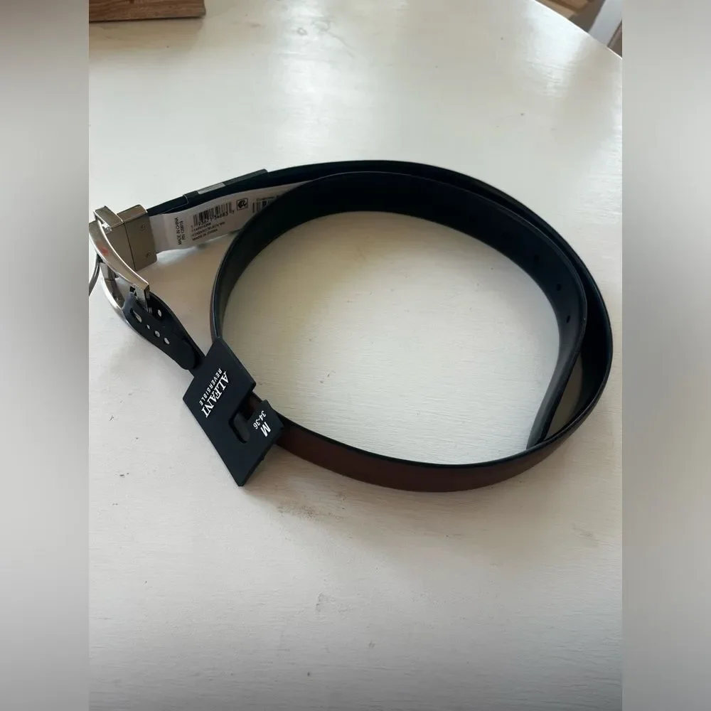 Alfani reversible Brown/Black Leather Belt with Silver Buckle