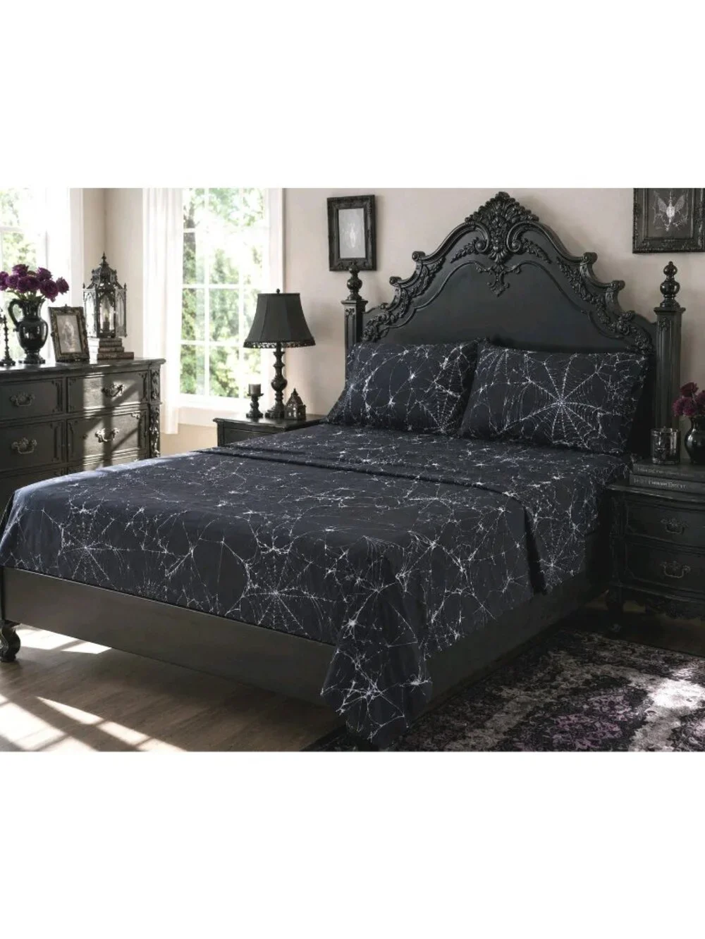 Dolls Kill Dolls Home Spider Webs Gothic Goth Halloween Sheet Set Black White
