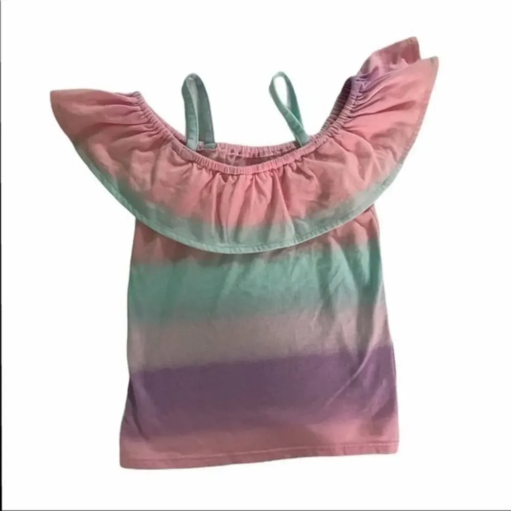 Colorful Striped Tank Top Off Shoulder Girl’s Size 4T pastel