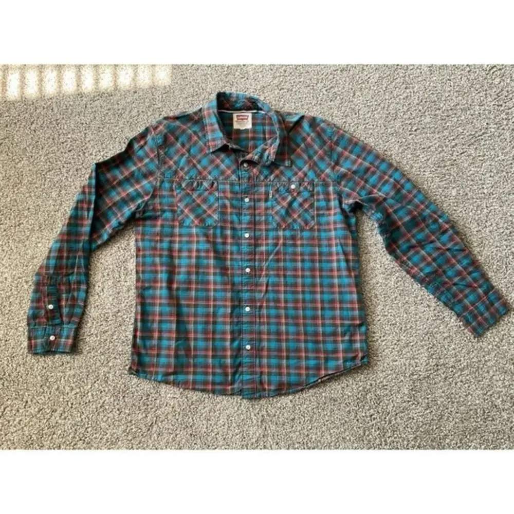 Levi's Plaid Long Sleeve Button-Down Shirt Top‎ Sz 2XL Multicolored