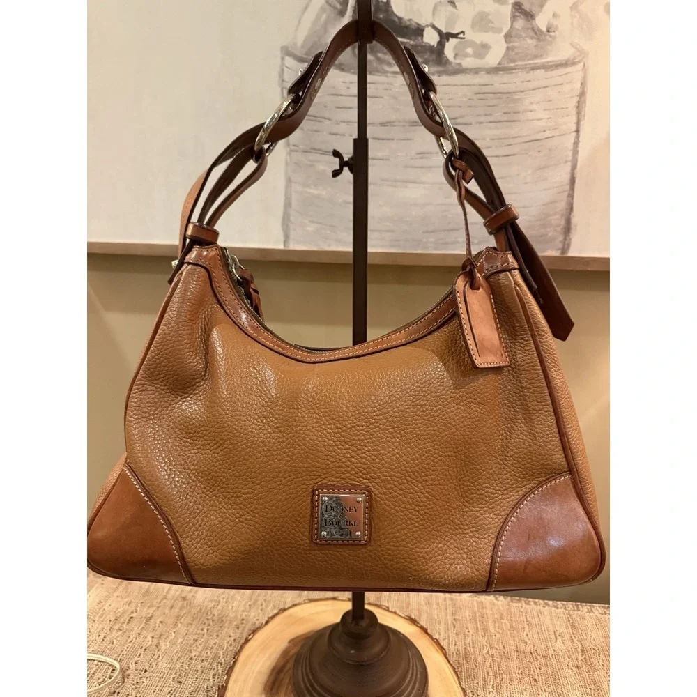 DOONEY‎ & BOURKE HARRISON REFINED PEBBLE LEATHER HOBO BAG PURSE CARMEL BROWN