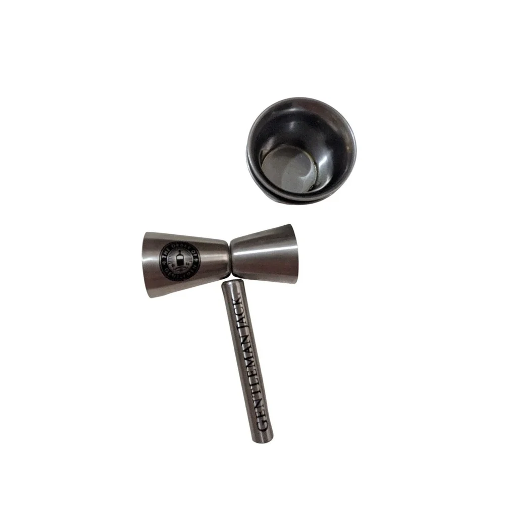 Gentleman Jack Stainless Steel Bar Set Jigger and 3 Shot Cups Order of Gentlemen
