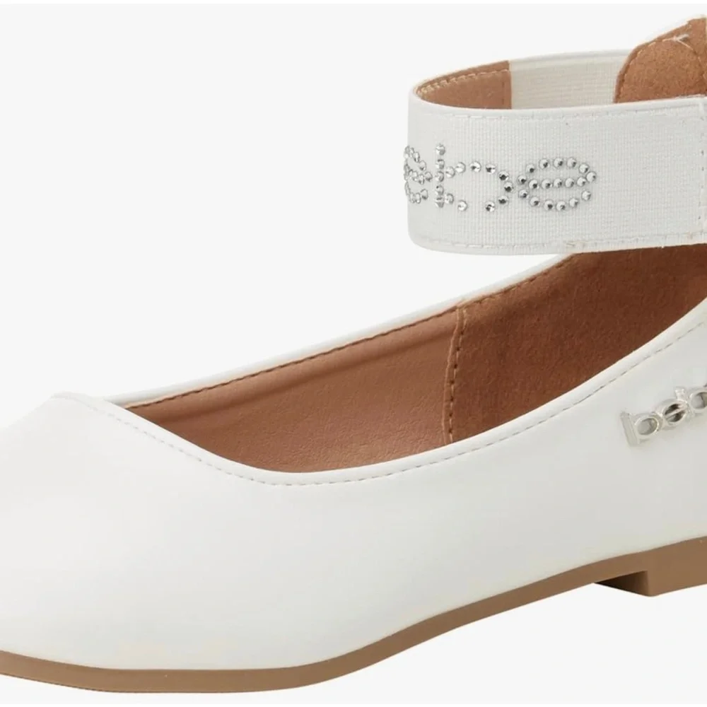 Bebe White Ankle Strap Flats