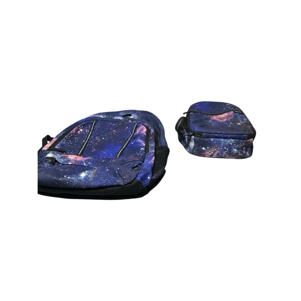 Lands' End Galaxy Kids Backpack School Bag & Lunch Bag Box Space Print Blue