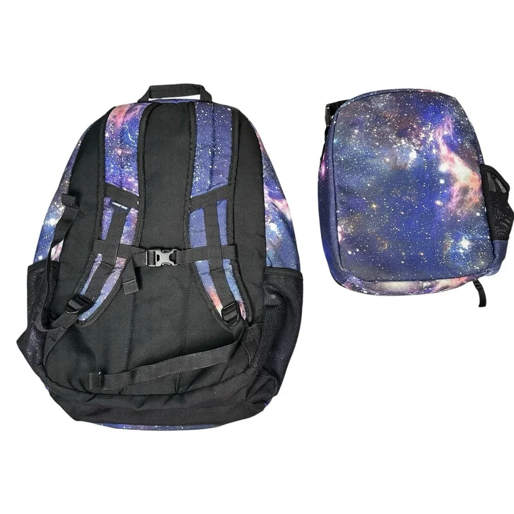 Lands' End Galaxy Kids Backpack School Bag & Lunch Bag Box Space Print Blue