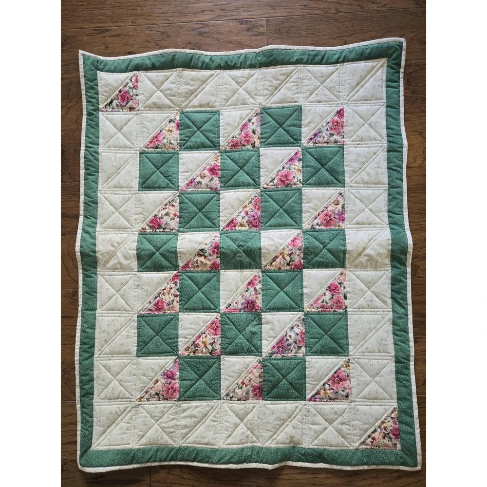 Mini Quilt Wall Hanging Baby Hand Made Stitched 38.5