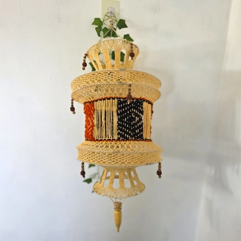 Vintage Handmade Boho Crochet Round Suspension Lampshade Lantern