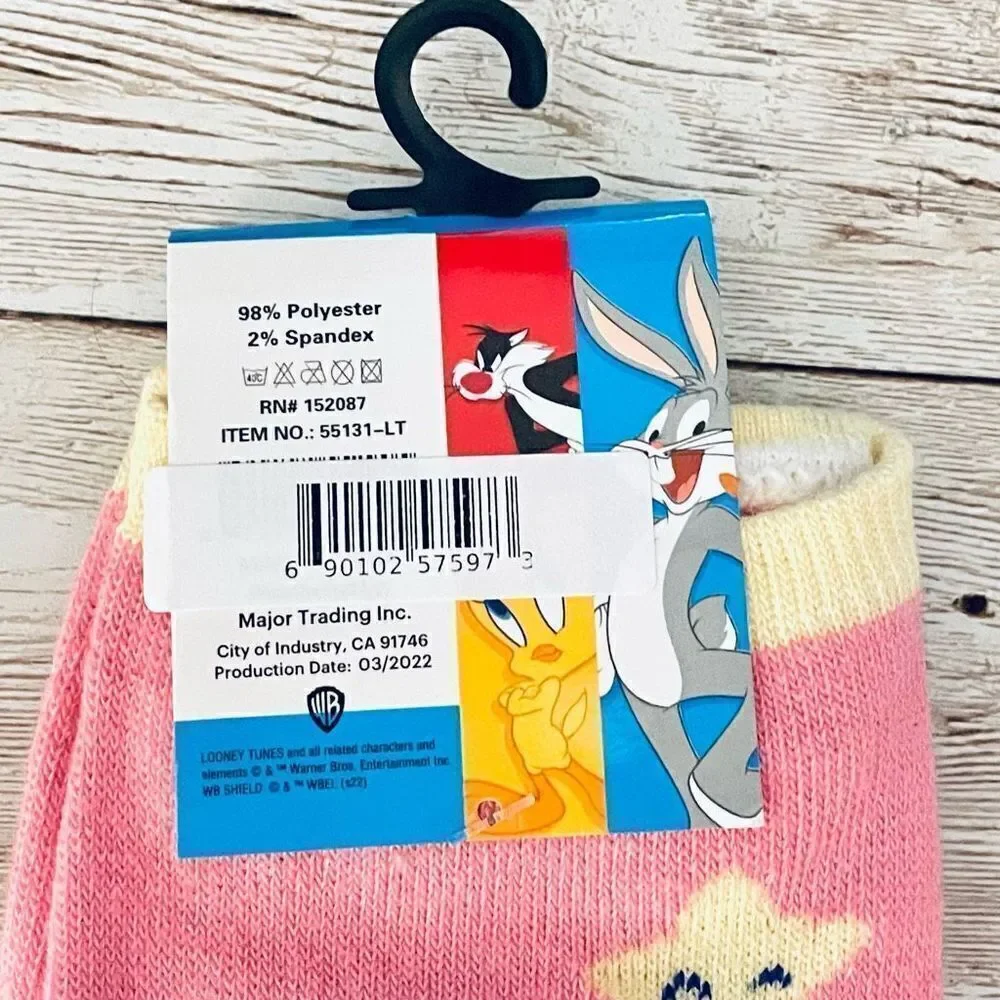 NWT WB  Babies Looney Tunes Kids Girl’s 5 Pack Pink Blue Purple Ankle High Socks