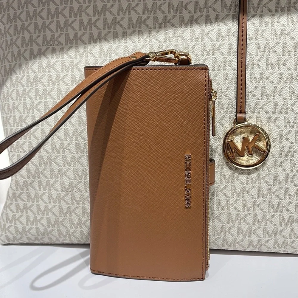 MICHAEL KORS LARGE DOUBLE ZIP WRISTLET WALLET PHONE CASE CLUTCH Luggage