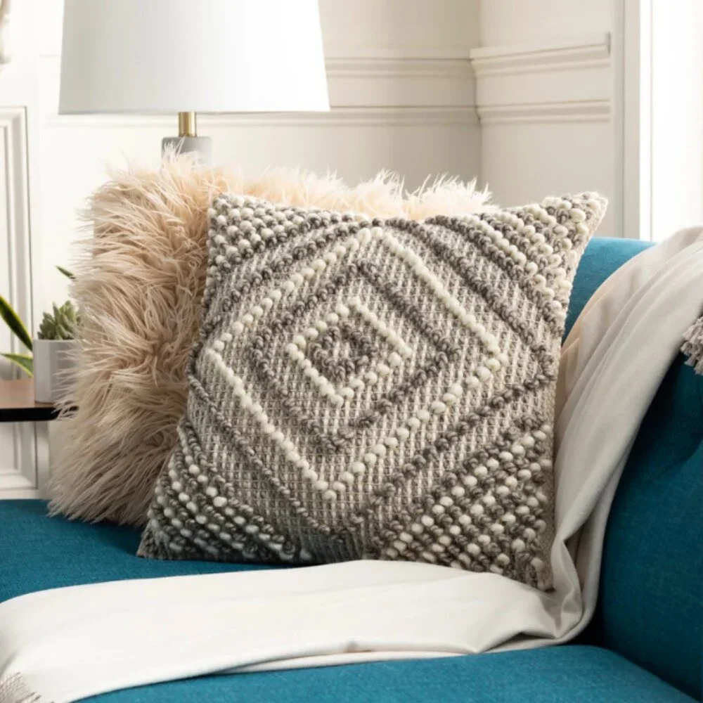 Surya Wool Boho Throw Pillow Cover 18 X 18 NWT