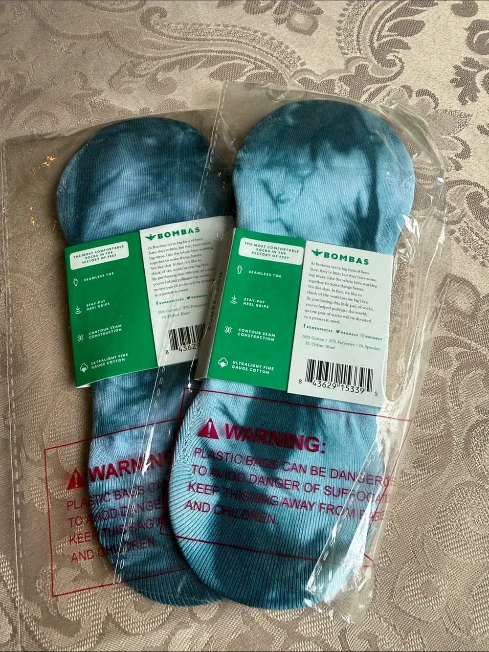 NWT Bombas Unisex Lightweight Tie Dye No Show BLUE Socks Comfy 2-Pack Size Large