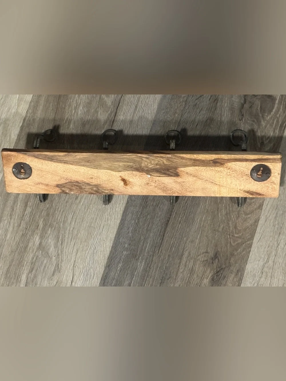 Rustic Wood Wall Hook Rack in Brown and Black - 14”x2 1/2”x4 1/2”