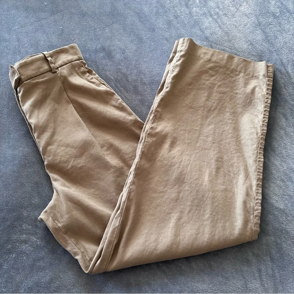 Babaton Linen Blend Straight Leg Tan Pants Size 10