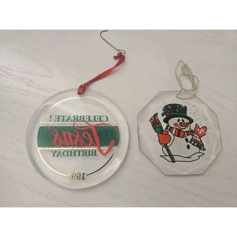 Vintage 1980-1990's Plastic Acrylic Ornaments Snowman Christmas‎