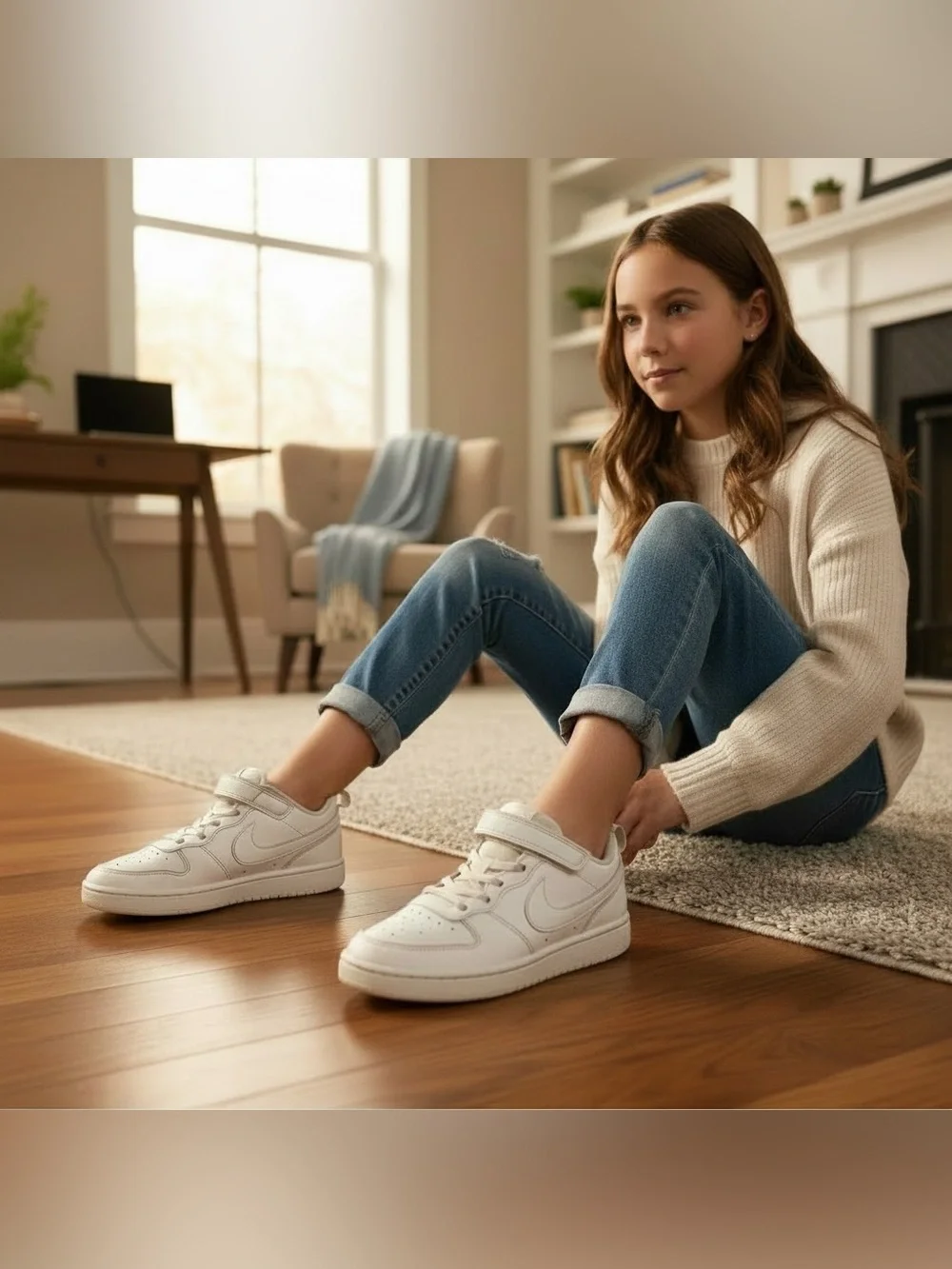 Big Kids NIKE COURT 2.5 White Sneakers Retail $60