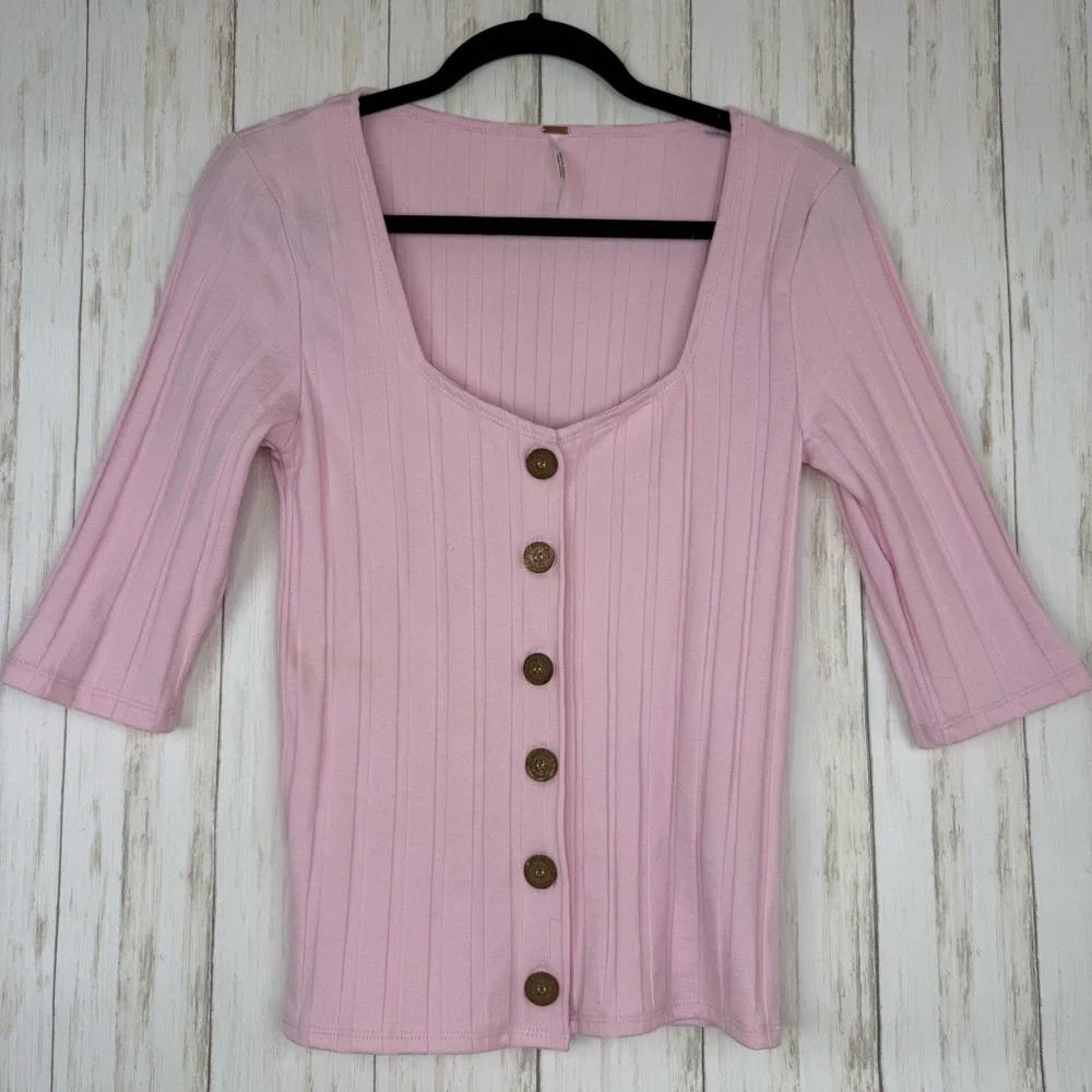 Free People Light Pink Ribbed Knit Top
