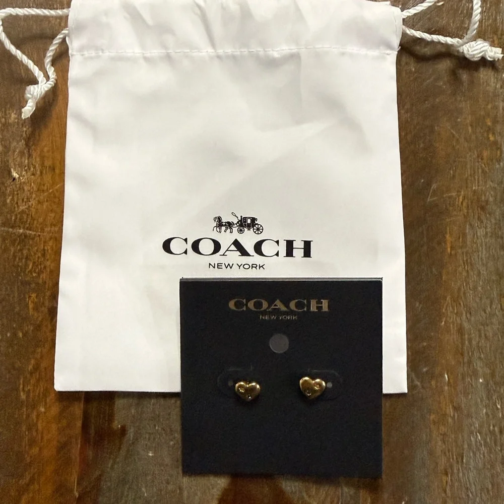 Coach Gold Tone Heart Stud Earrings NWT