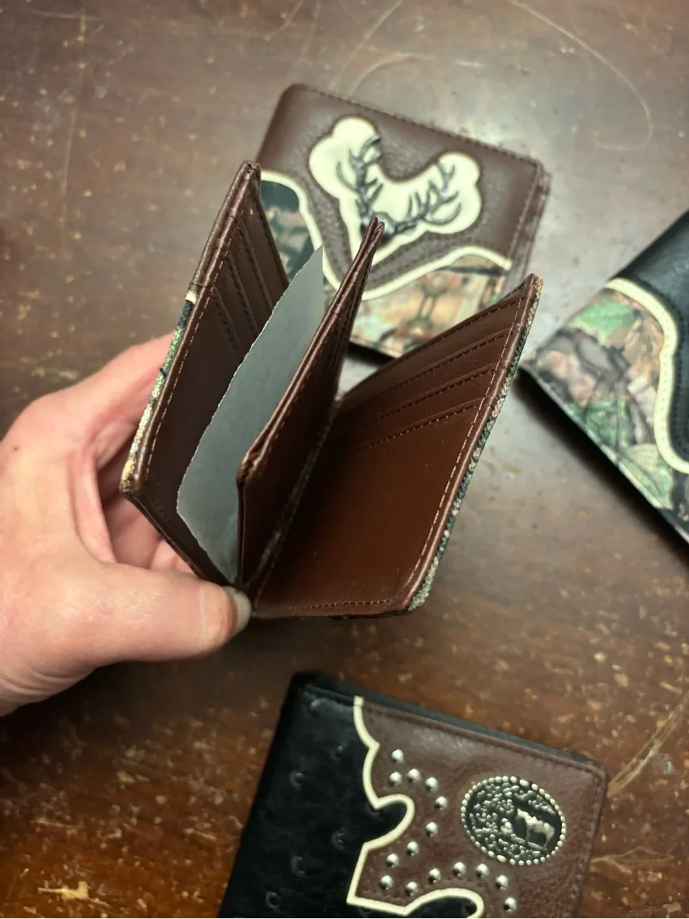 4 mens wallet bi fold credit cards camo deer hunting brown black