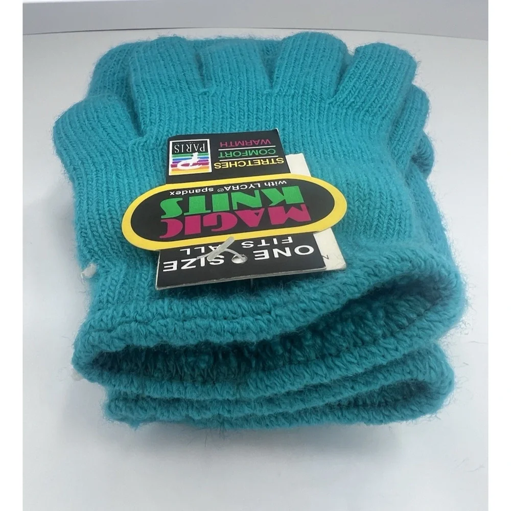 Magic Knits Vintage Kids Winter Hat Gloves Set Blue OSFA Lycra Spandex Sears
