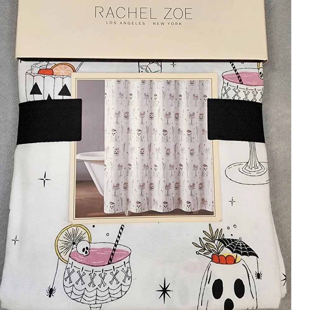 Rachel Zoe Shower Curtain Unisex 72x72 White New Halloween Ghost Cocktail Print