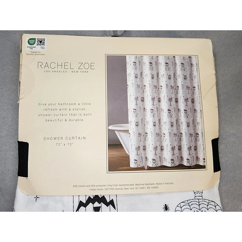 Rachel Zoe Shower Curtain Unisex 72x72 White New Halloween Ghost Cocktail Print