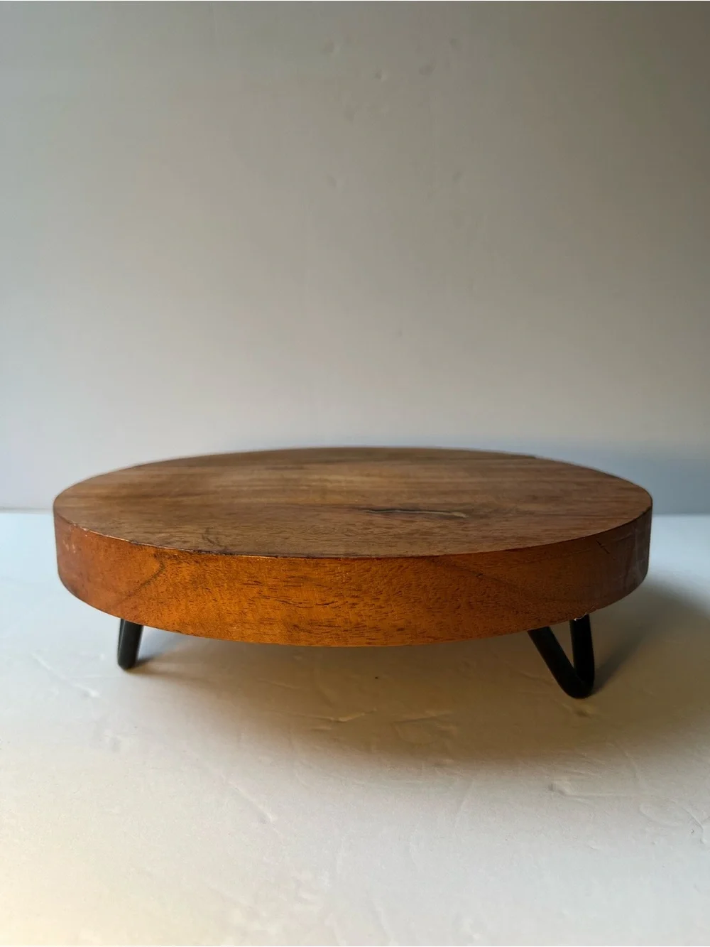 Wood Stand Pedestal Riser Thick Round Slab Hairpin Legs Boho Industrial 9