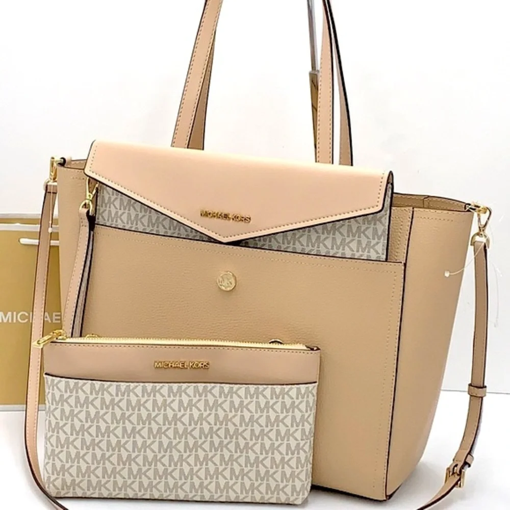 MICHAEL KORS Maisie Large Pebbled Leather 3-in-1 Tote Bag Buff Multi Signature