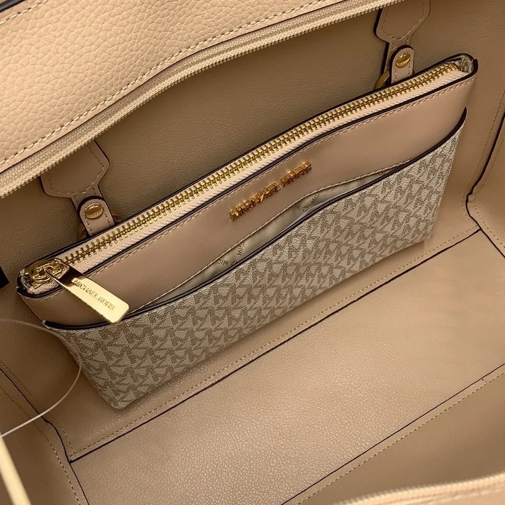 MICHAEL KORS Maisie Large Pebbled Leather 3-in-1 Tote Bag Buff Multi Signature