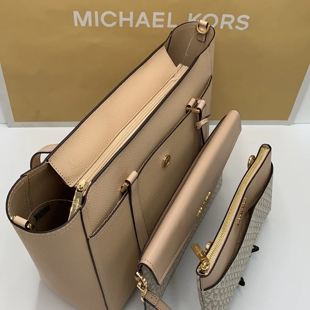 MICHAEL KORS Maisie Large Pebbled Leather 3-in-1 Tote Bag Buff Multi Signature