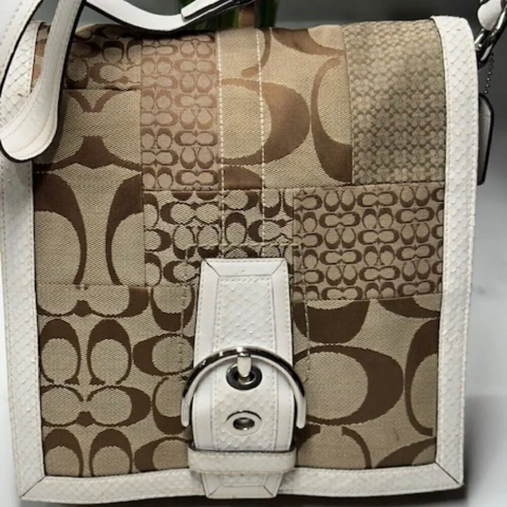 Coach Signature Jacquard Patchwork with Leather & Snake Trim